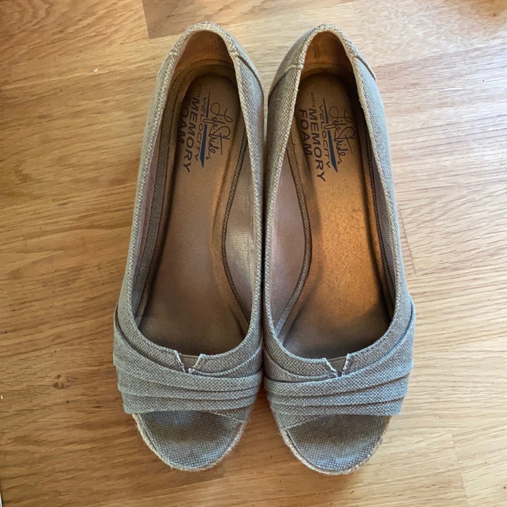 Nude Beige Peep Toe Wedge Heels